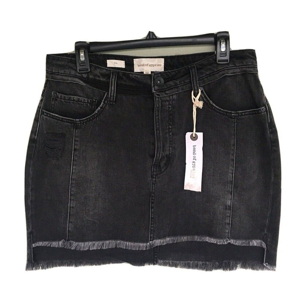 Band Of Gypsies Denim Skirt Womens 32 Black Wash Boho Grunge Y2K Mini Edgy